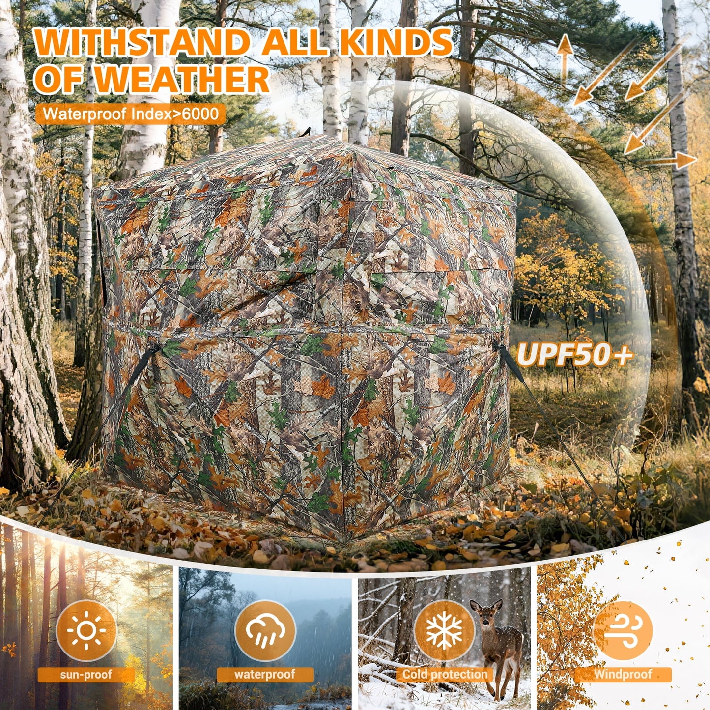 GIKPAL 2-3 Person Hunting Blind - 360° See Through Design with Magnetic Door & Silent Sliding Windows, Portable Ground Blind for Deer & Turkey Hunting (Includes Carry Bag)