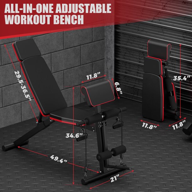 GIKPAL Adjustable Weight Bench - Workout Bench Foldable for Full Body Strength Training, Incline Decline Flat Bench Press for Home Gym With Extended Headrest and Leg Extension