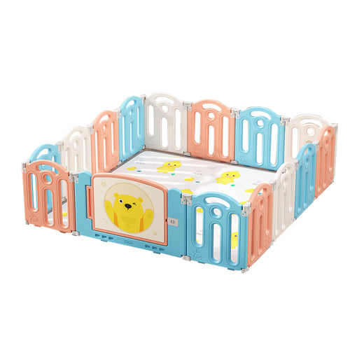 GIKPAL Foldable Baby Playpen, 14-Panel Kids Safety Activity Play Center with Lock Door and whiteboard, Macaron Color