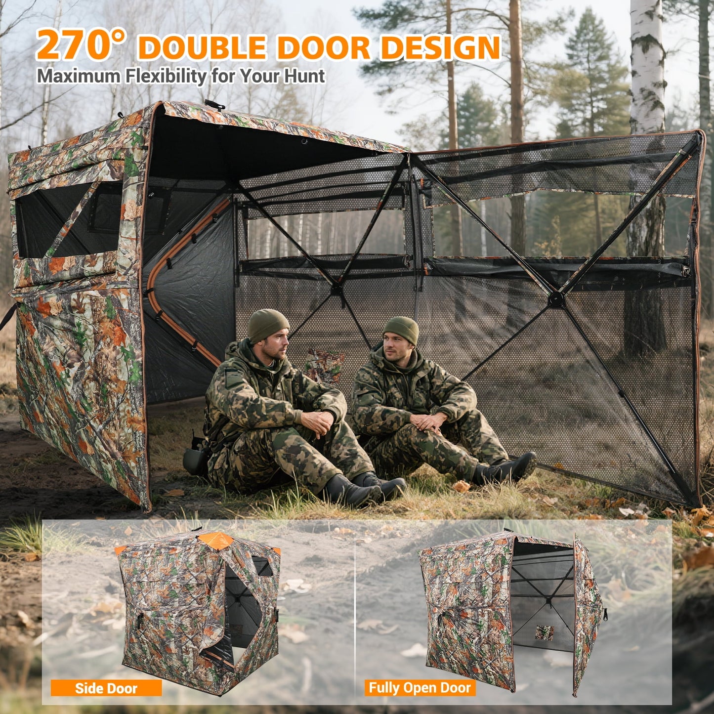 GIKPAL Portable 4 Person 270 Degree See Through Hunting Blind Pop-Up Ground Blind with Tie-downs & Carrying Bag for Deer, Duck and Turkey Hunting