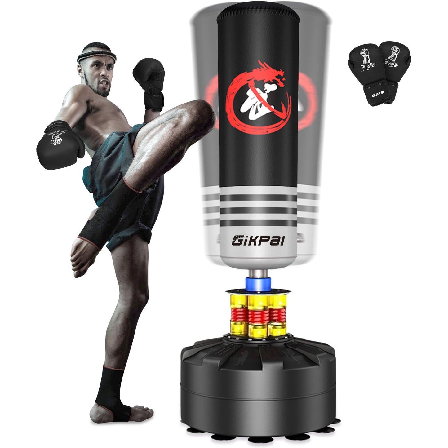 GIKPAL Freestanding Punching Bag with Stand, 70''-182lbs Heavy Boxing Bag with Boxing Gloves Kickboxing Bag for Adults Youth Men,Black