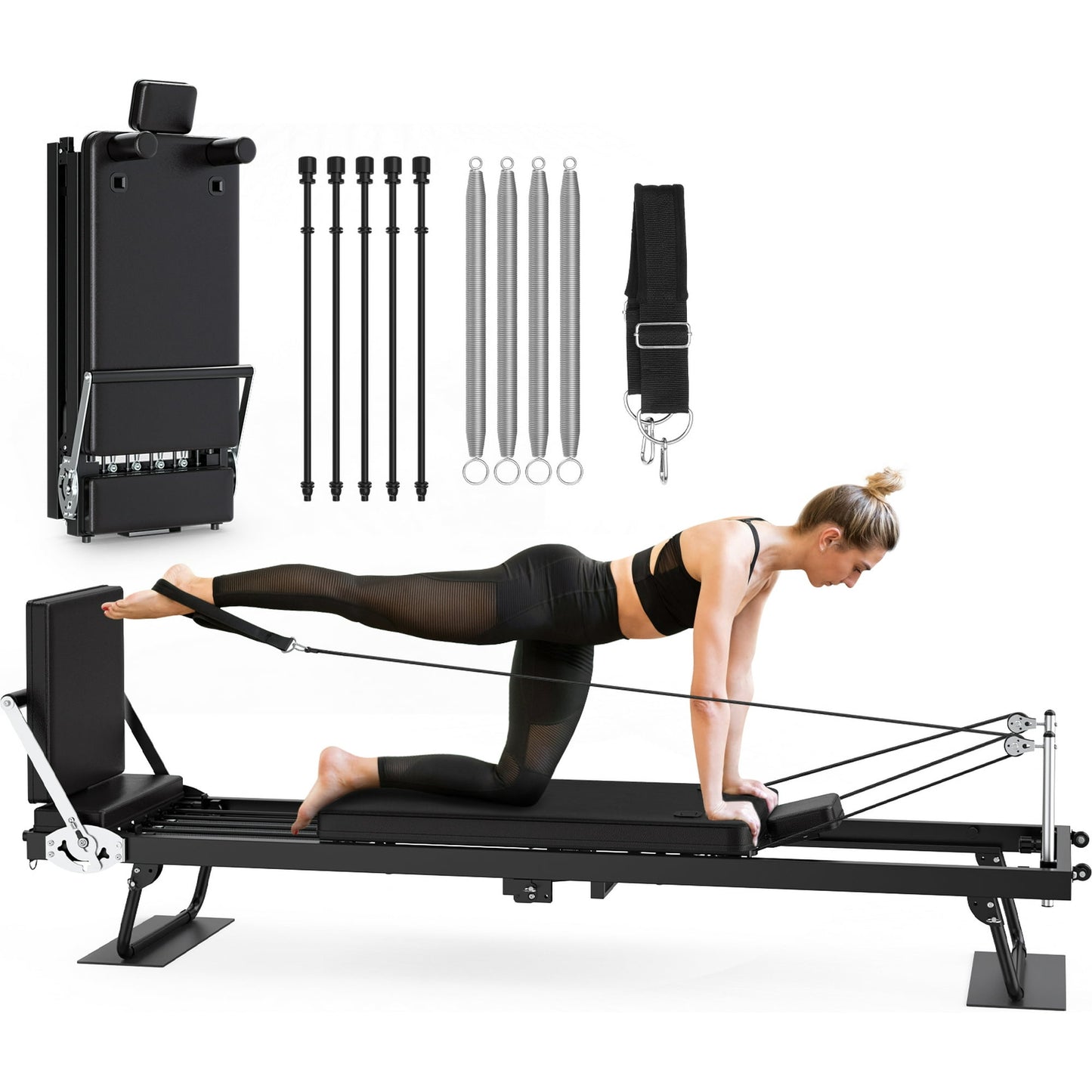 GIKPAL 92" Foldable Pilates Reformer Machine for Home Gym,Balanced Body Pilates Exercise Equipment with Jump Board