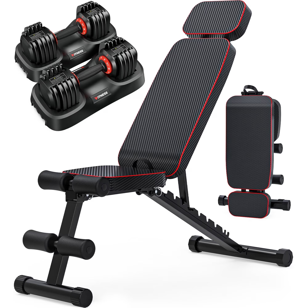 GIKPAL 9 Positions Adjustable Foldable Weight Bench Workout Bench with 10 in 1 Quick-Select 50LB(25lbs*2) Adjustable Dumbbells