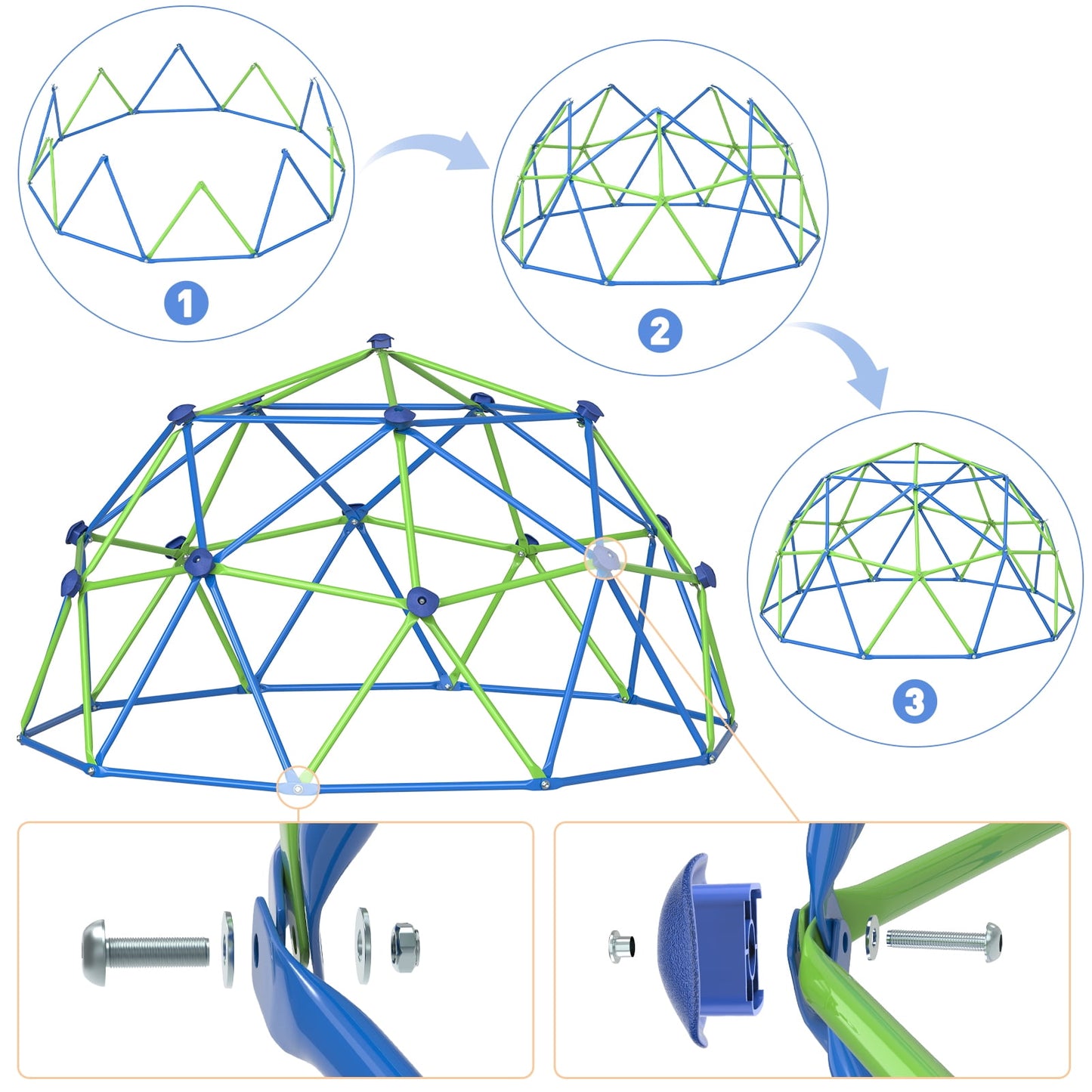 10FT Climbing Dome with Swing Set, Kids Dome Climber Jungle Gym Outdoor Play Toddler Play Set for Ages 3-10, Supports up to 880lbs
