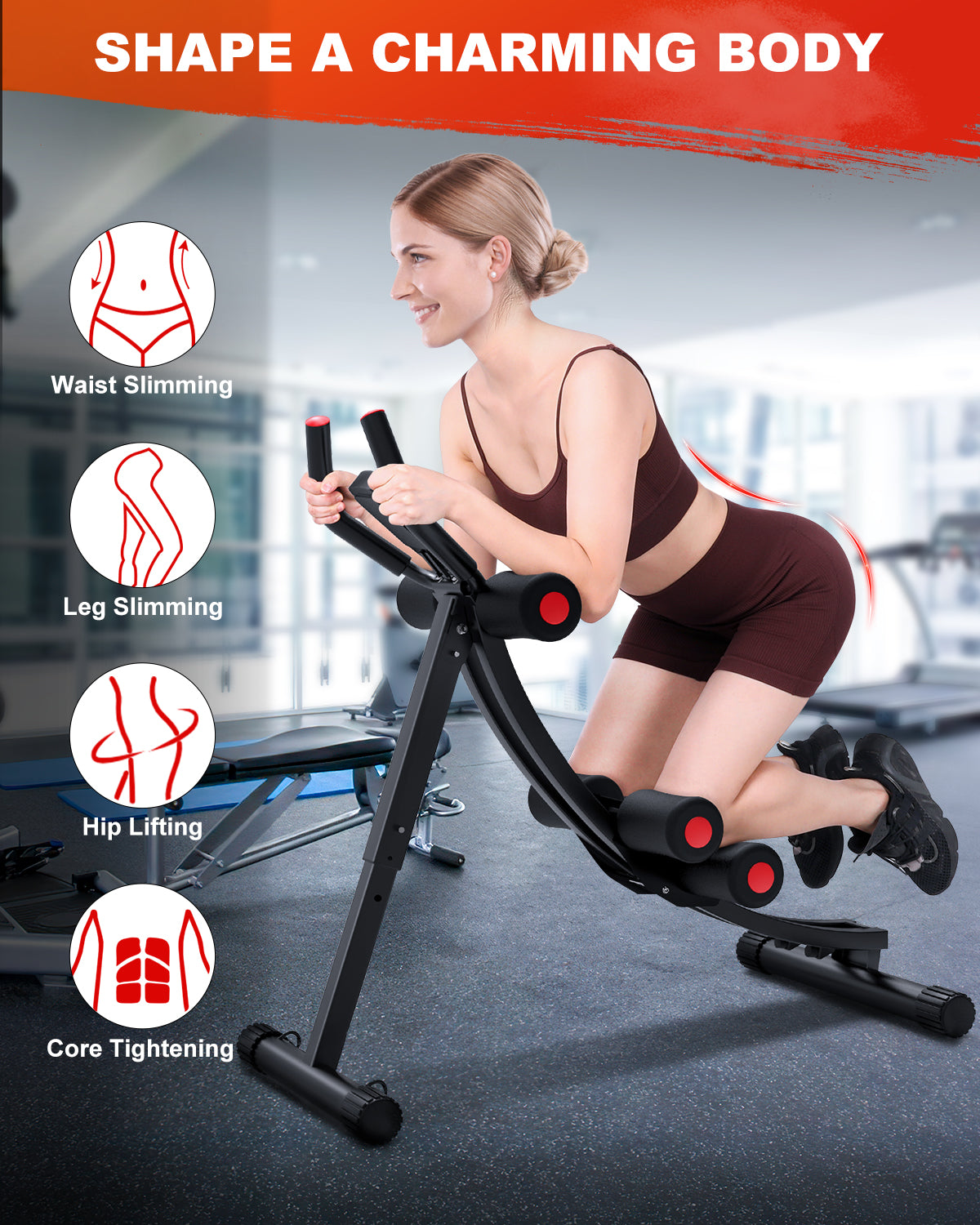 GIKPAL Foldable Ab Machine, Ab Workout Equipment for Home Gym,Core & Abdominal Trainer Fitness Equipment Max 440lbs with LCD Display