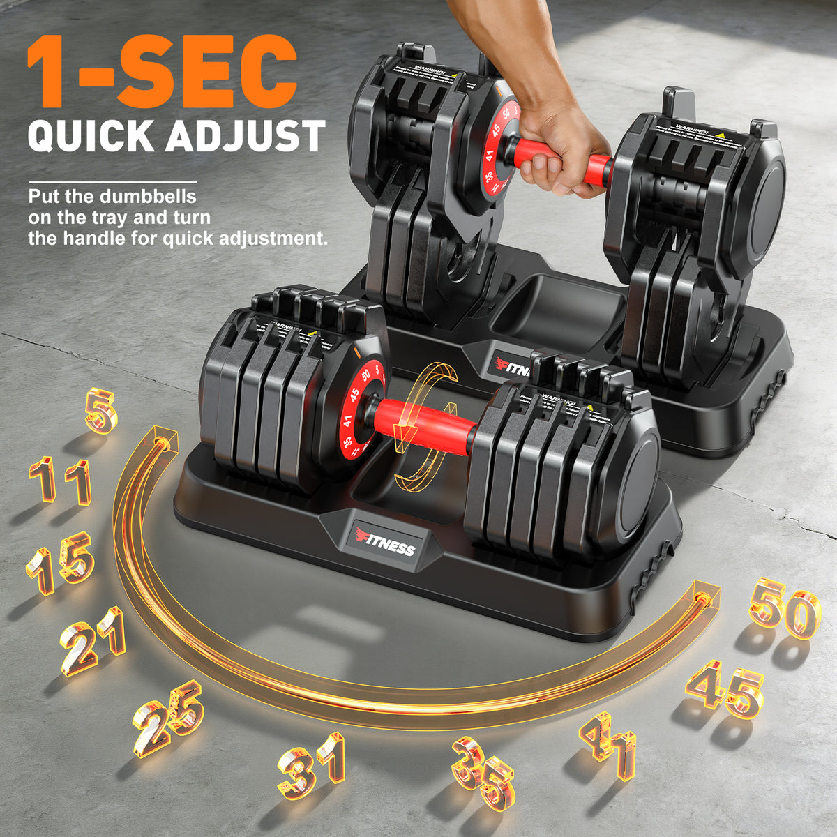 GIKPAL 100LB(50lbs*2) Adjustable Dumbbells Set of 2,10 in 1 Quick-Select 9-55lbs Free Weight Adjustable Dumbbells for Men/Women Home Gym