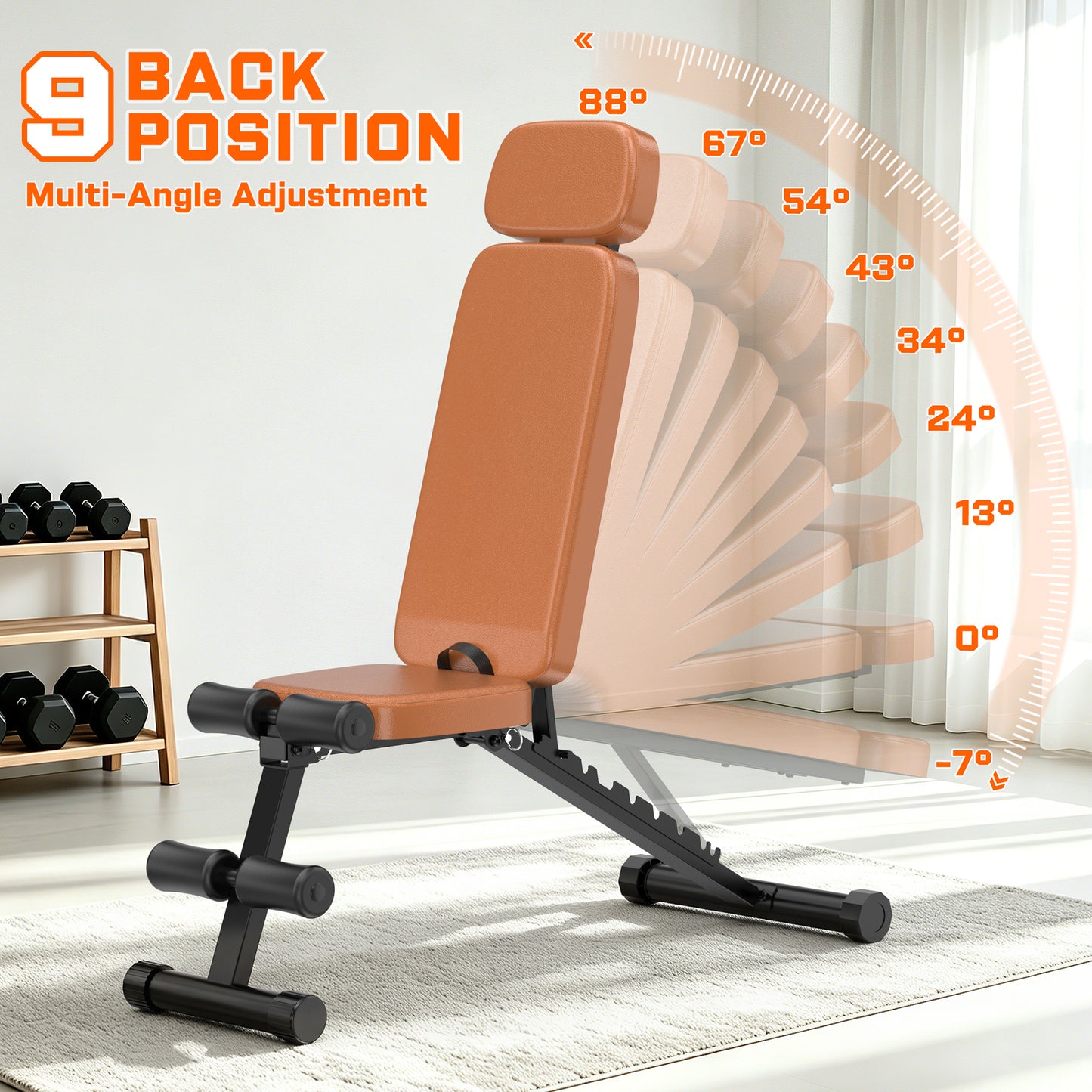 GIKPAL 9 Positions Adjustable Weight Bench,Foldable Workout Bench Olympic Weight Bench for Home Gym Full Body Strength Training,Support up to 800lbs