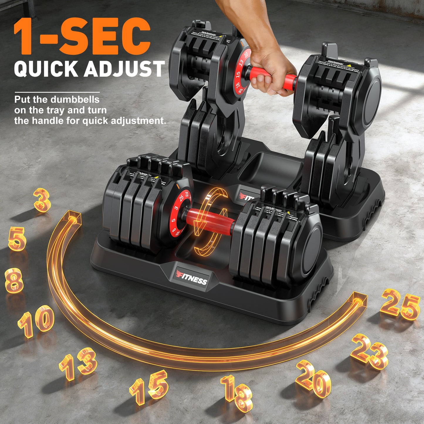 GIKPAL 50LB(25lbs*2) Adjustable Dumbbells Set of 2,10 in 1 Quick-Select 3-25lbs Free Weight Adjustable Dumbbells for Men/Women Home Gym