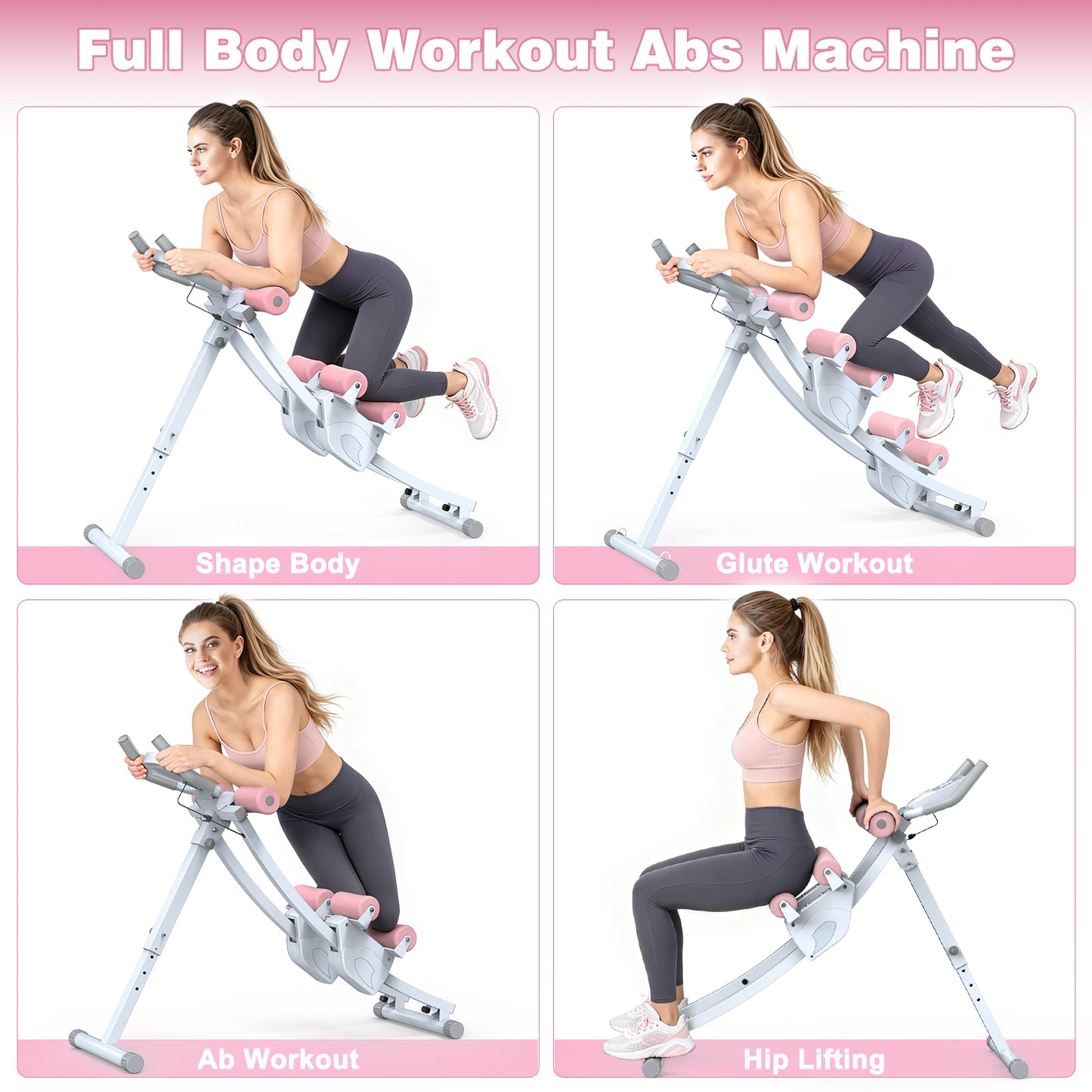 GIKPAL Fitness Ab Machine, 4 Adjustable Resistance Levels Ab Workout Equipment for Home Gym, Height Adjustable Ab Trainer, Foldable Fitness Equipment.440lbs Weight Capacity