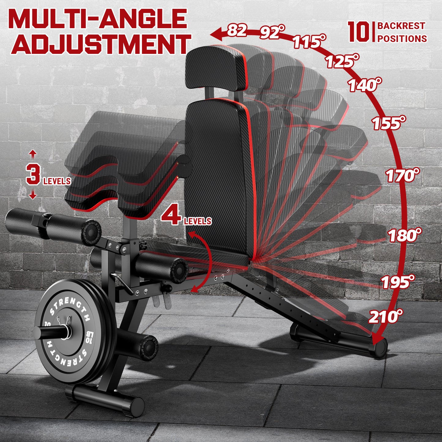 GIKPAL Built-in Transportation Wheel 10 Positions Adjustable Weight Bench