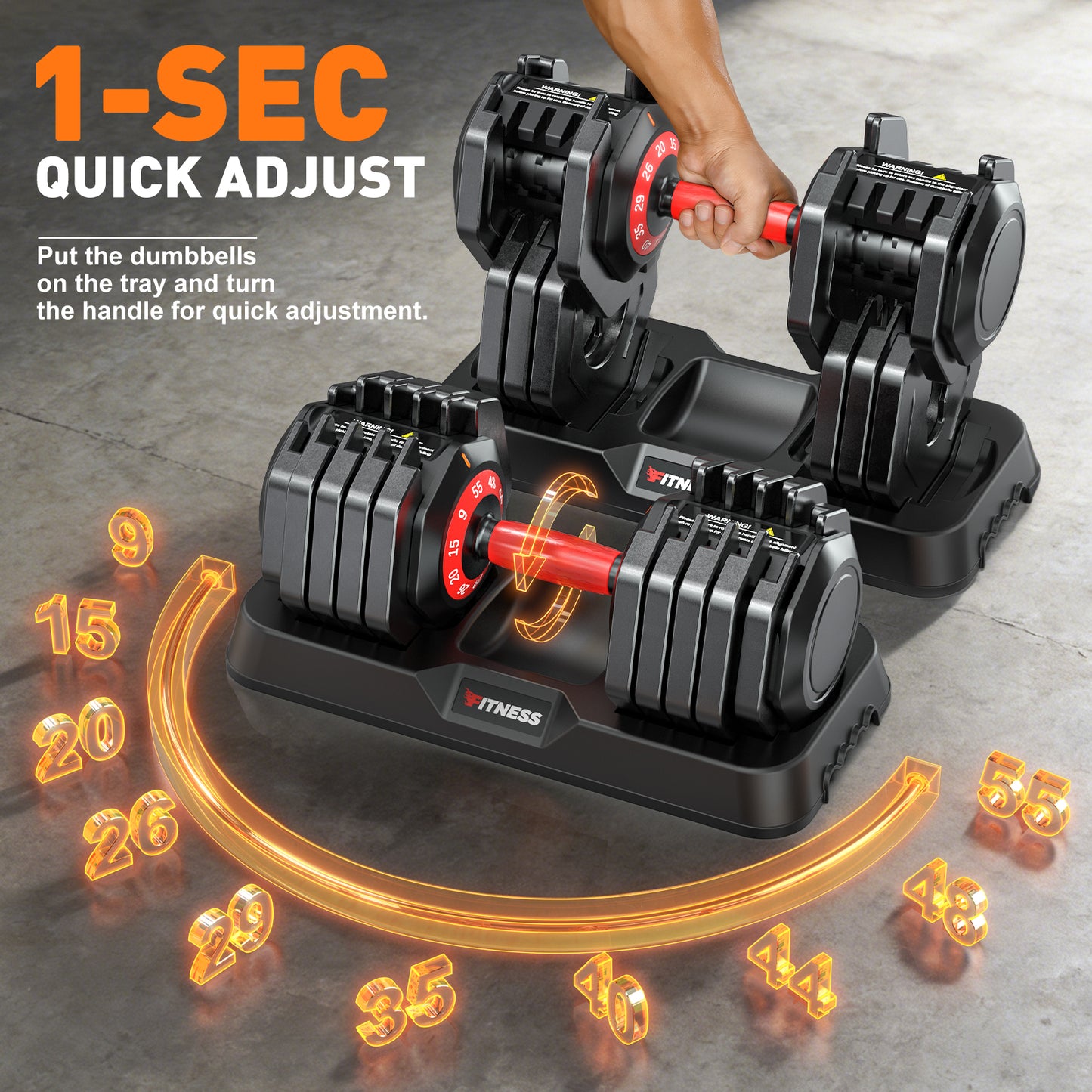 GIKPAL 110LB(55lbs*2) Adjustable Dumbbells Set of 2,10 in 1 Quick-Select 9-55lbs Free Weight Adjustable Dumbbells for Men/Women Home Gym