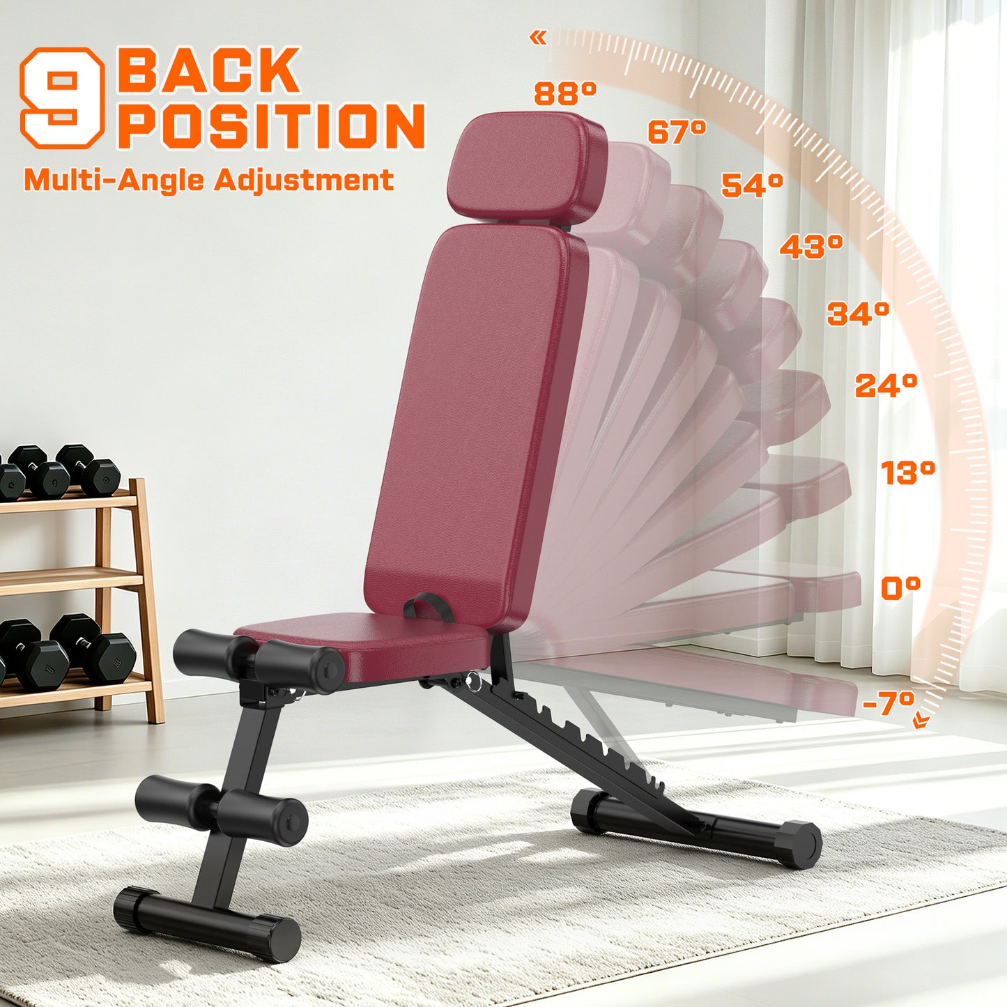 GIKPAL 9 Positions Adjustable Weight Bench,Foldable Workout Bench Olympic Weight Bench for Home Gym Full Body Strength Training,Support up to 800lbs