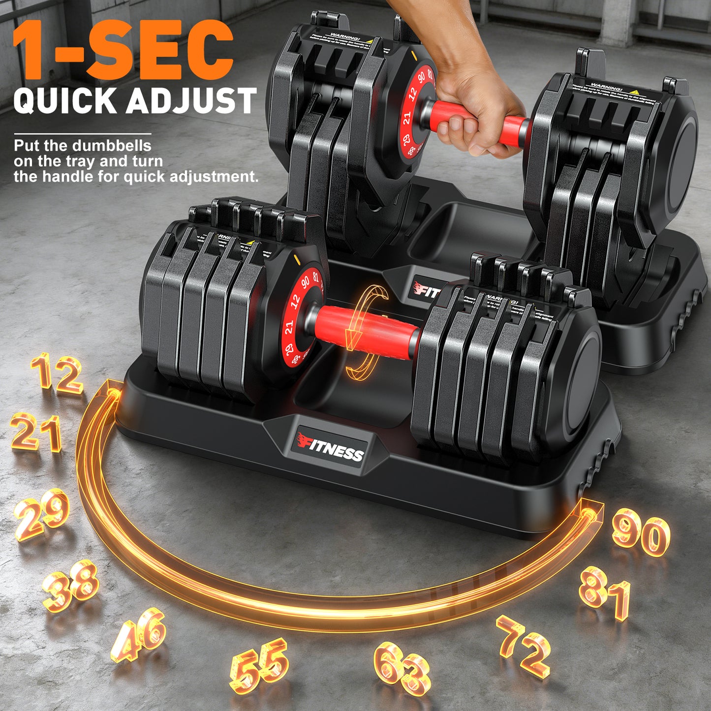 GIKPAL 180LB(90lbs*2) Adjustable Dumbbells Set of 2,10 in 1 Quick-Select 12-90lbs Free Weight Adjustable Dumbbells for Men/Women Home Gym