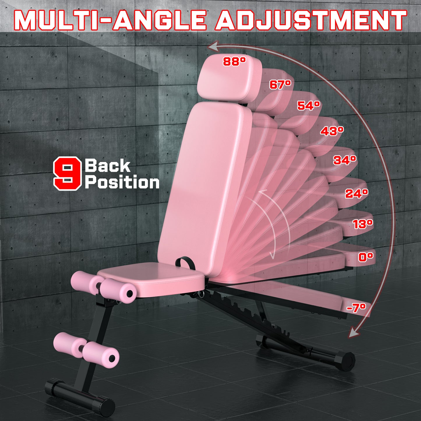 GIKPAL 9 Positions Adjustable Weight Bench,Foldable Workout Bench Olympic Weight Bench for Home Gym Full Body Strength Training,Support up to 800lbs