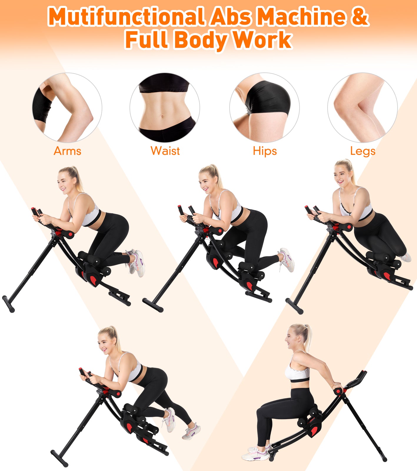 GIKPAL Fitness Ab Machine, 4 Adjustable Resistance Levels Ab Workout Equipment for Home Gym, Height Adjustable Ab Trainer, Foldable Fitness Equipment.440lbs Weight Capacity