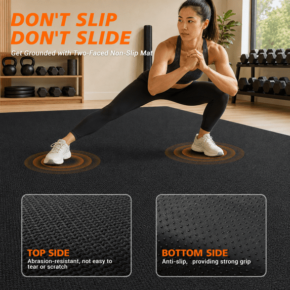 GIKPAL 8*6FT Large Exercise Mat, High-Density Non-Slip Workout Mat for Home Gym, Yoga, Pilates & Floor Fitness, Black