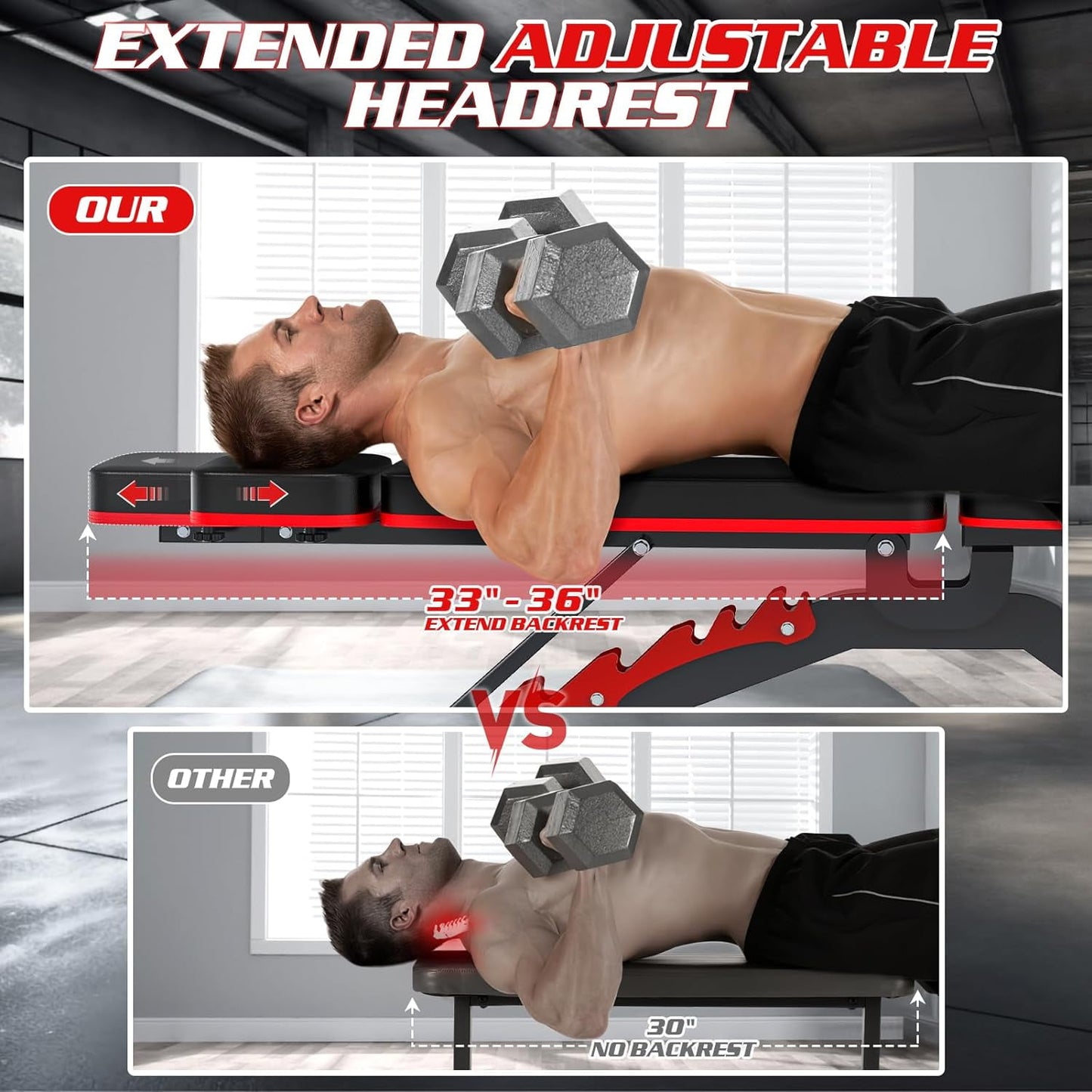 GIKPAL Heavy-duty 8 Positions Adjustable Weight Bench Workout Bench with Extra Headrest for Home Gym Full Body Strength Training,support up to 1200lbs