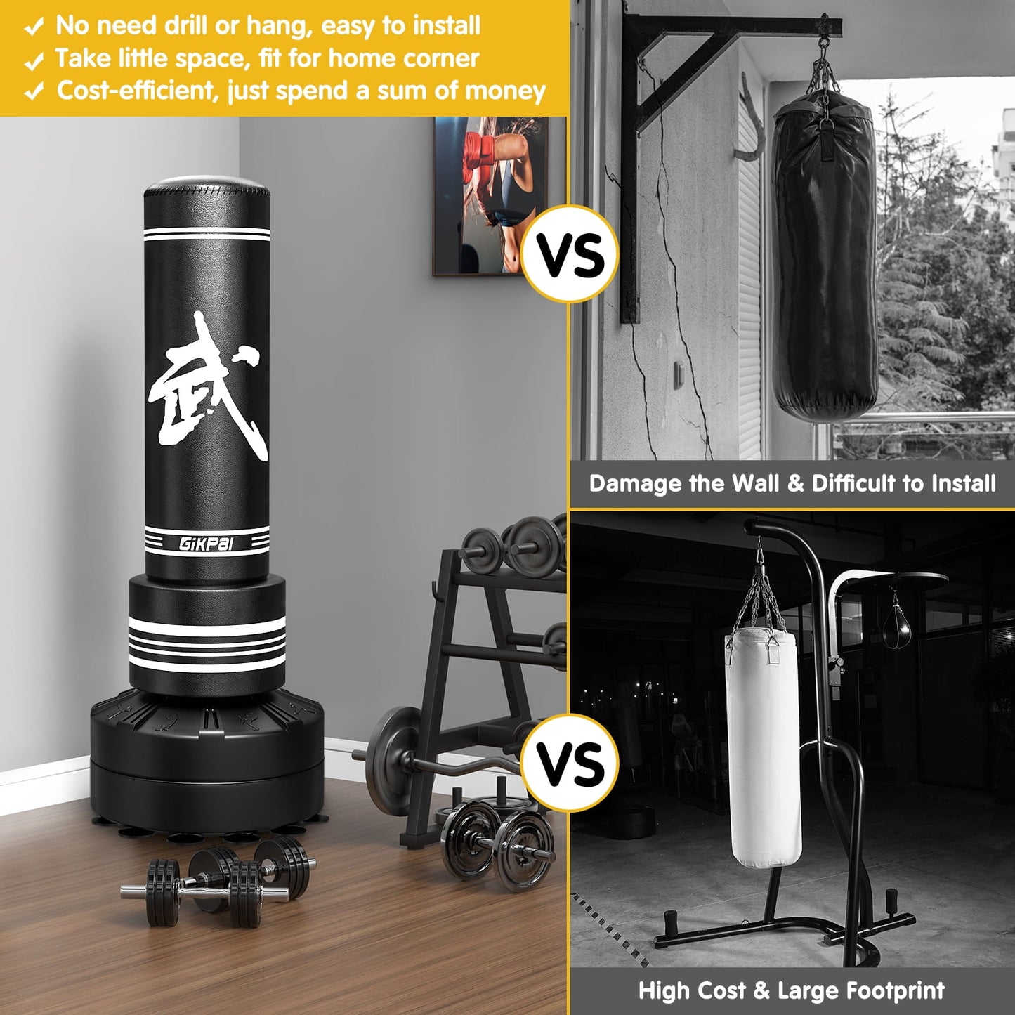 GIKPAL Freestanding Punching Bag 67'' -182lbs Heavy Boxing Bag Free Stand Kickboxing Bag with Boxing Gloves for Adults Youth Men