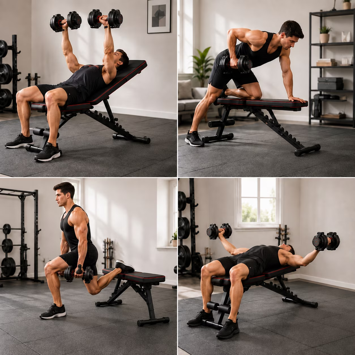GIKPAL 9 Positions Adjustable Foldable Weight Bench Workout Bench with 10 in 1 Quick-Select 50LB(25lbs*2) Adjustable Dumbbells
