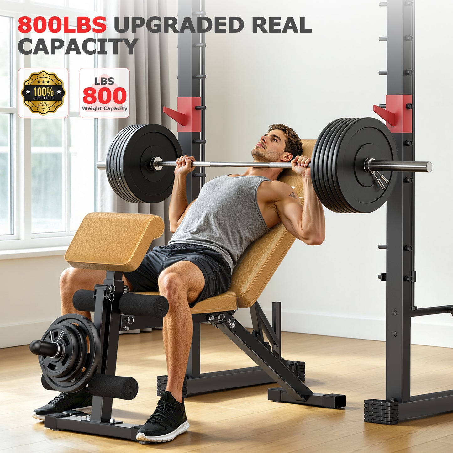 GIKPAL 7 Positions Adjustable Weight Bench With Extended Headrest & Preacher Curl,Foldable Workout Bench Olympic Weight Bench for Home Gym Full Body Strength Training,Support up to 800lbs