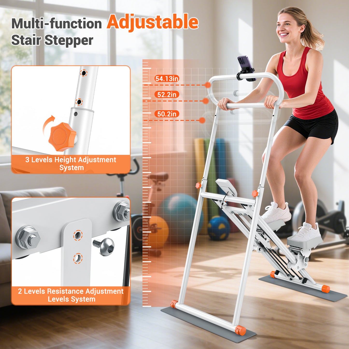 GIKPAL Folding Stair Stepper Machine for Home Gym,Vertical Climber for Full Body Workout with Adjustable Handlebar & Pedals, Extended Step Range Design