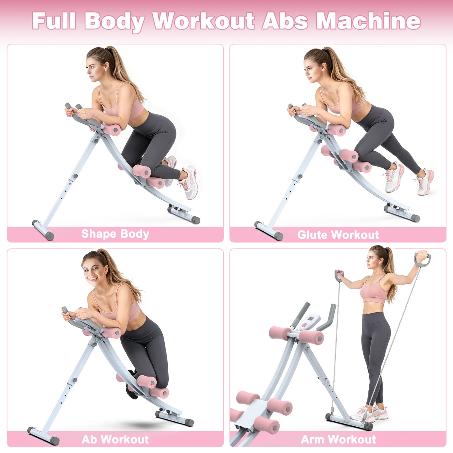 GIKPAL Foldable Ab Machine, Ab Workout Equipment for Home Gym,Core & Abdominal Trainer Fitness Equipment Max 440lbs with LCD Display