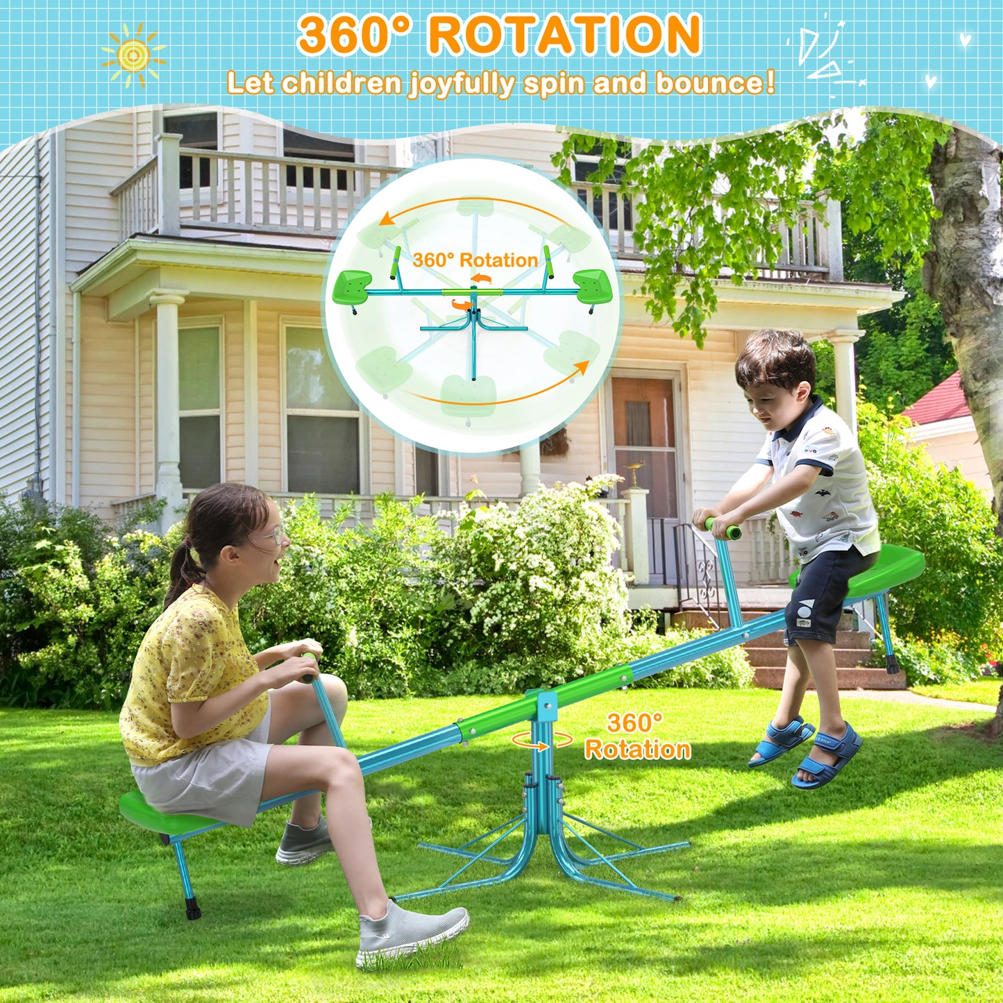 GIKPAL Kids Seesaw, Sit and Spin Teeter Totter, Heavy Duty Upgraded Model, 360 Degrees Rotation Teeter-Totter for Kid, Backyard Playground Outdoor Seesaw