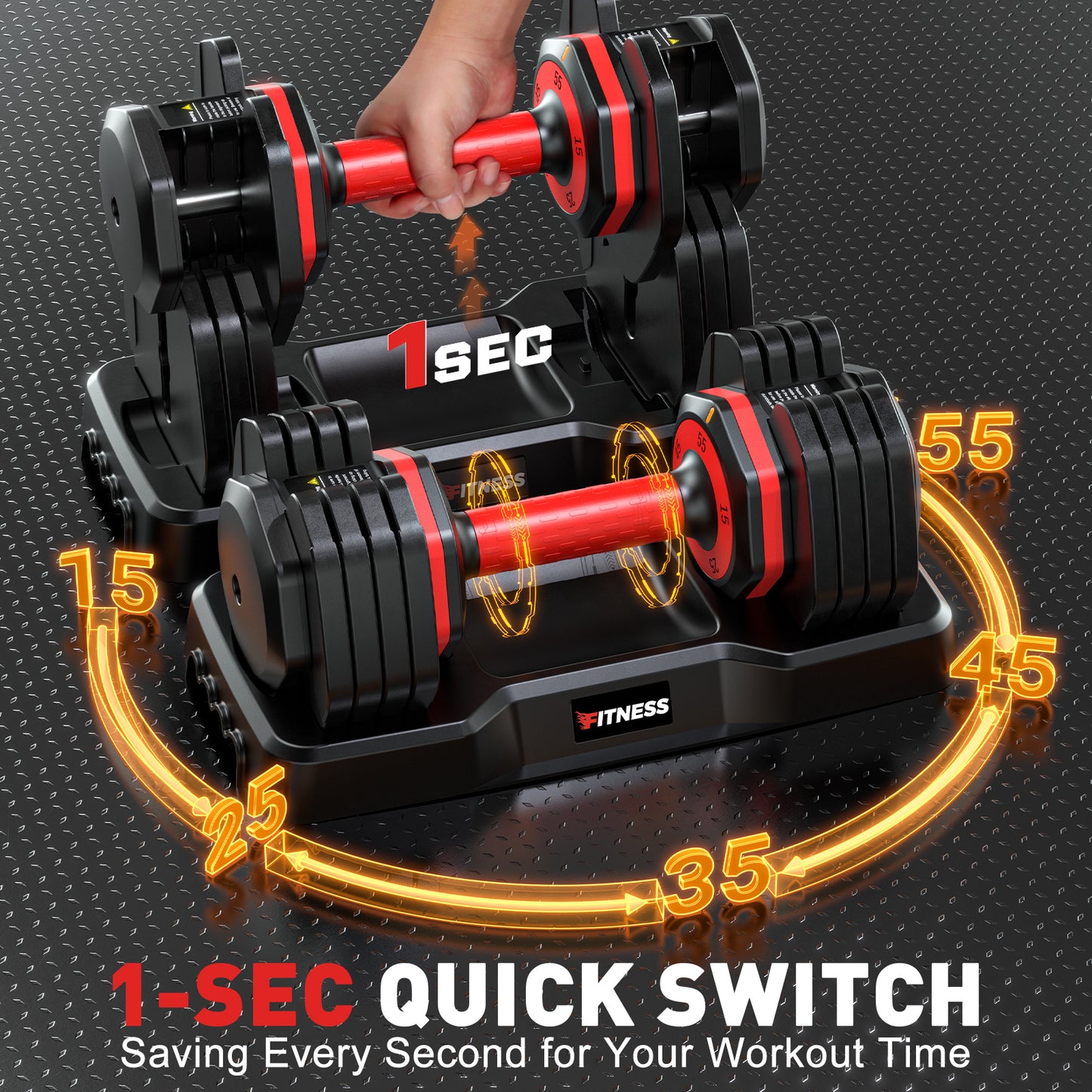 GIKPAL 110lbs(55lb*2) Adjustable Dumbbells,Quick Select 15-55lbs set of 2 Adjustable Free Weights Plates with Rack for Women and Men for Home Gym Full Body Workout Fitness