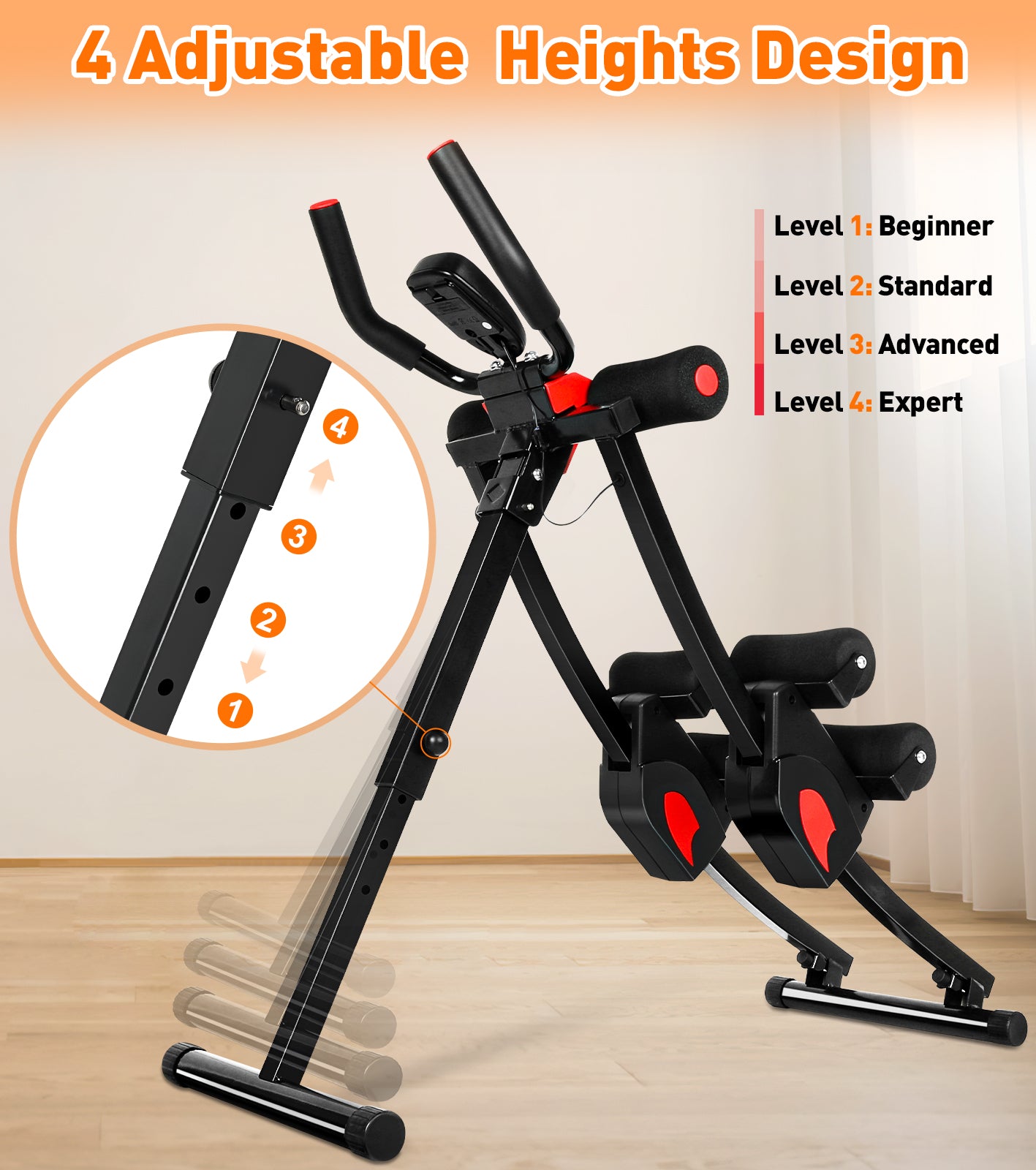 GIKPAL Fitness Ab Machine, 4 Adjustable Resistance Levels Ab Workout Equipment for Home Gym, Height Adjustable Ab Trainer, Foldable Fitness Equipment.440lbs Weight Capacity