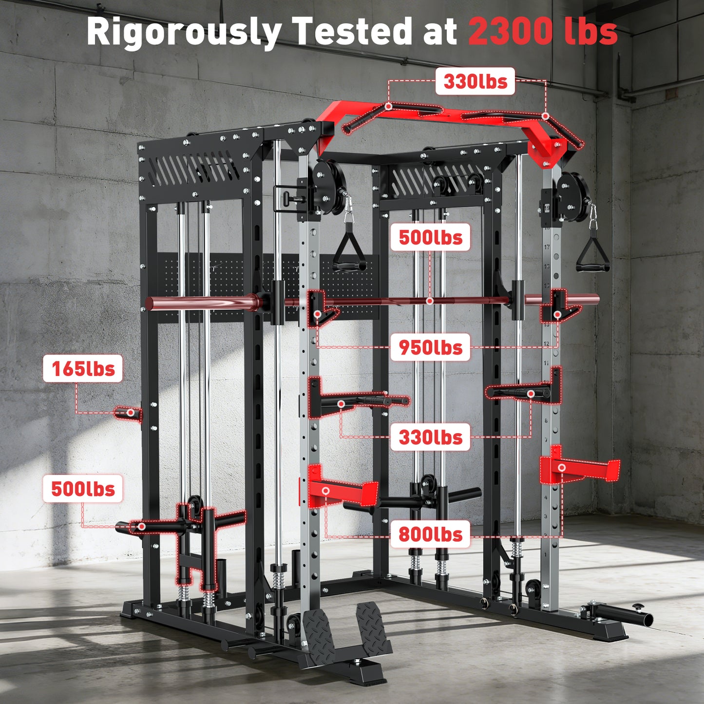 BEARBRO Multi-Function Smith Machine Home Gym, Heavy Duty 2300LBS Power Rack with 230lbs Weight Plates