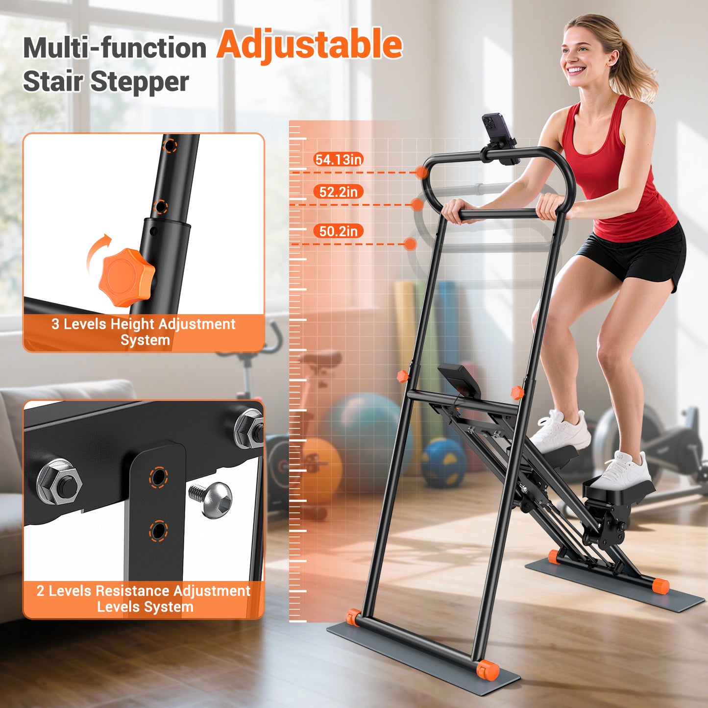 GIKPAL Folding Stair Stepper Machine for Home Gym,Vertical Climber for Full Body Workout with Adjustable Handlebar & Pedals, Extended Step Range Design,Black