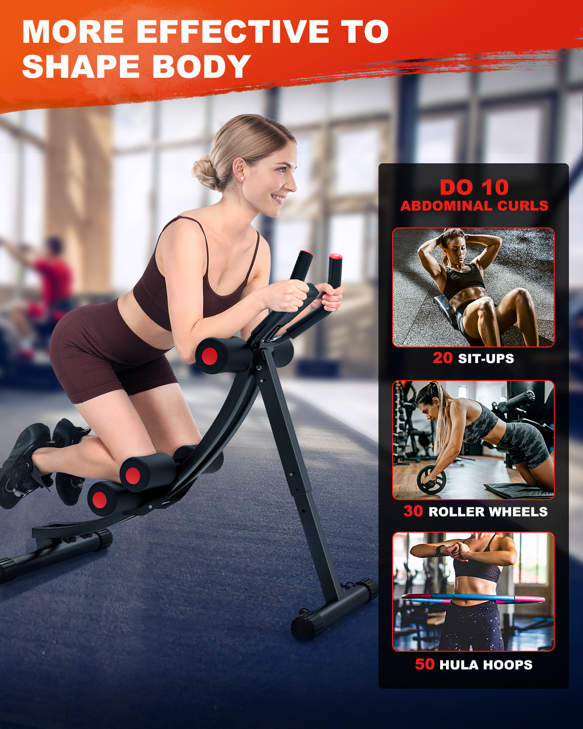 GIKPAL Foldable Ab Machine, Ab Workout Equipment for Home Gym,Core & Abdominal Trainer Fitness Equipment Max 440lbs with LCD Display