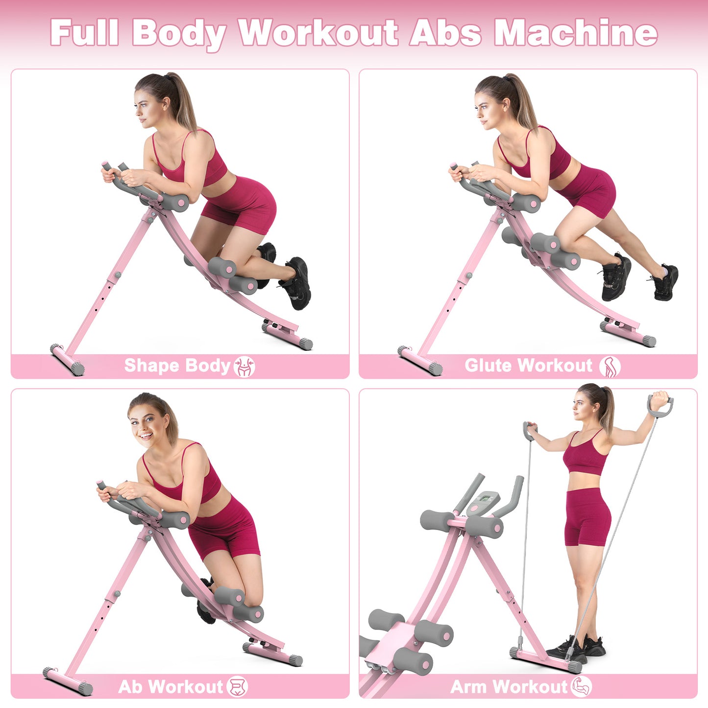 GIKPAL Foldable Ab Machine, Ab Workout Equipment for Home Gym,Core & Abdominal Trainer Fitness Equipment Max 440lbs with LCD Display
