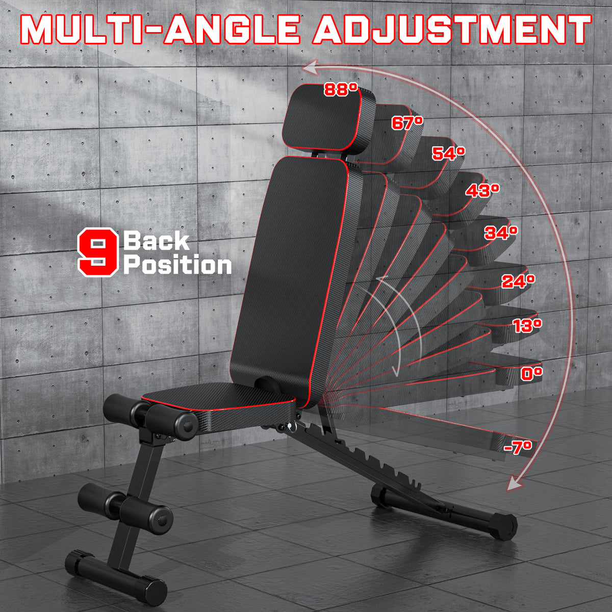 BEARBRO 9 Positions Adjustable Foldable Weight Bench Workout Bench with 10 in 1 Quick-Select 50LB(25lbs*2) Adjustable Dumbbells