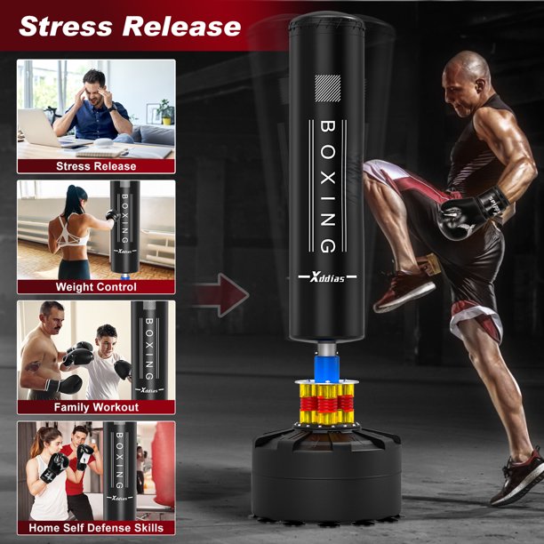 XDDIAS Punching Bag with Stand, Punching Bag for Adults, Boxing Bag with Stand 70''-205lbs Freestanding Punching Bag for Adult Youth Kids - Men Women Stand Kickboxing Bag for Home Office Gym