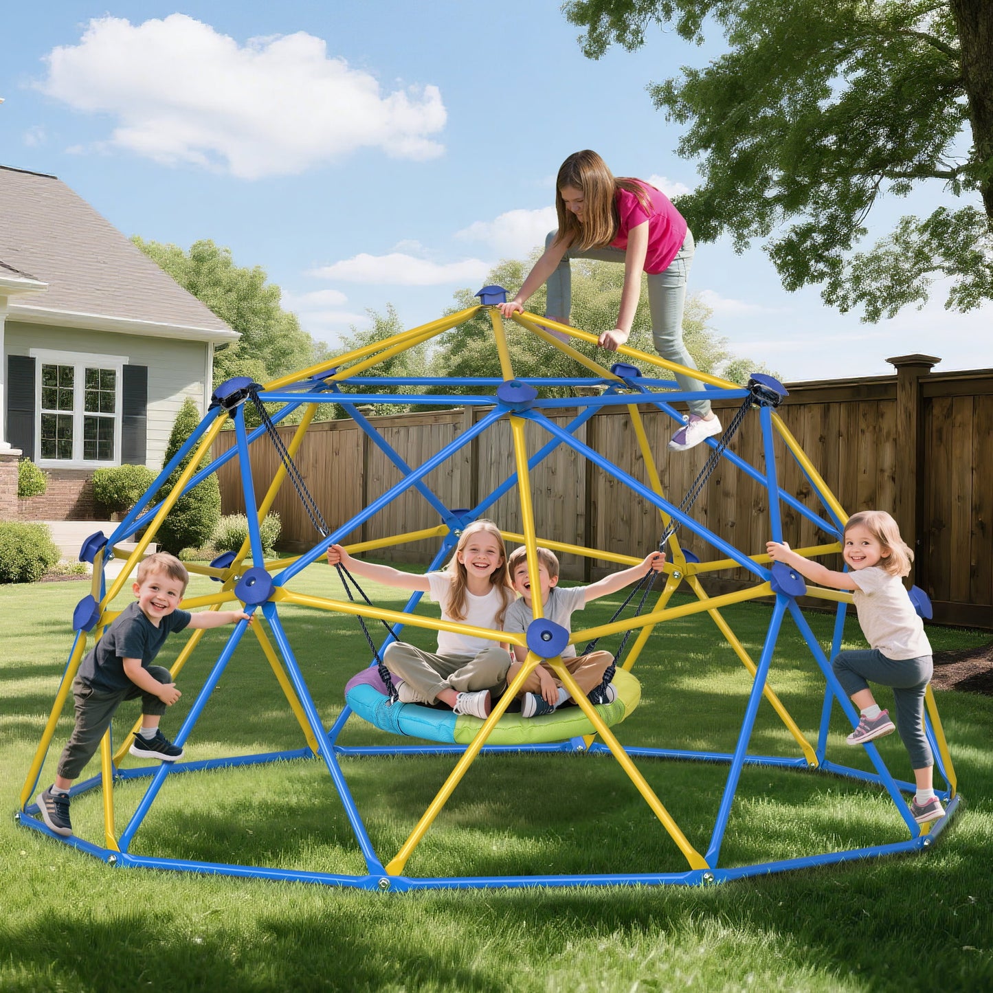 GIKPAL 10FT Dome Climber with Swing Set for Kids 3 to 10 Outdoor Play Equipment, Supports up to 1000lbs Jungle Gym, Anti-Rust, Easy Assembly, Yellow+Green