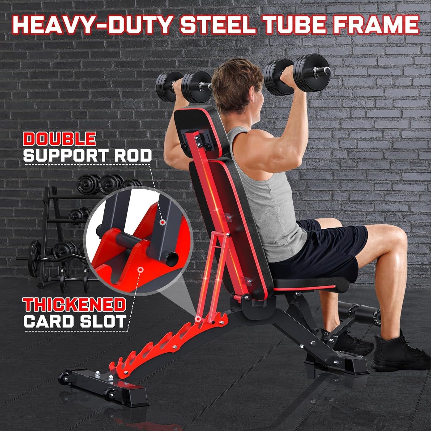 GIKPAL Heavy-duty 8 Positions Adjustable Weight Bench Workout Bench with Extra Headrest for Home Gym Full Body Strength Training,support up to 1200lbs