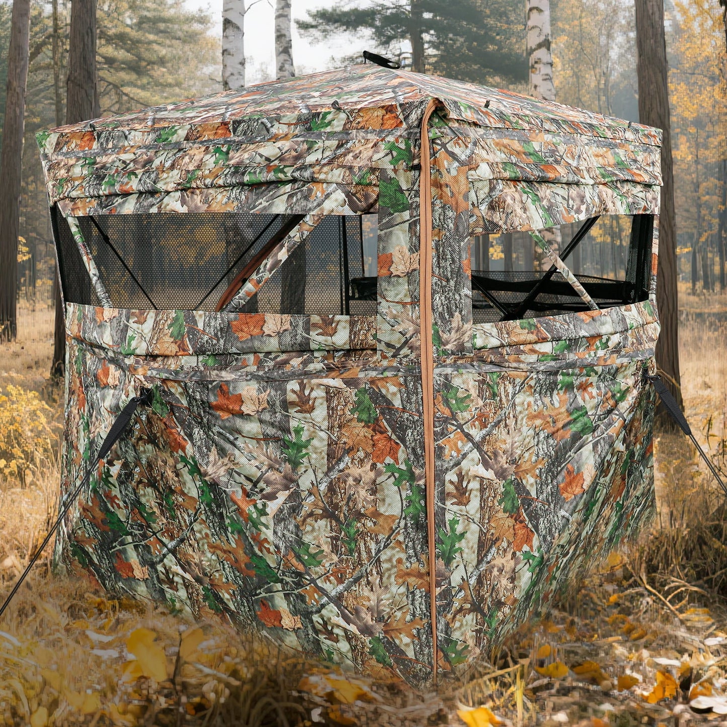 GIKPAL Portable 360-Degree See Through Hunting Blind for 2-3 People with Tie-Downs and Carrying Bag, Ideal for Deer, Duck, and Turkey Hunting