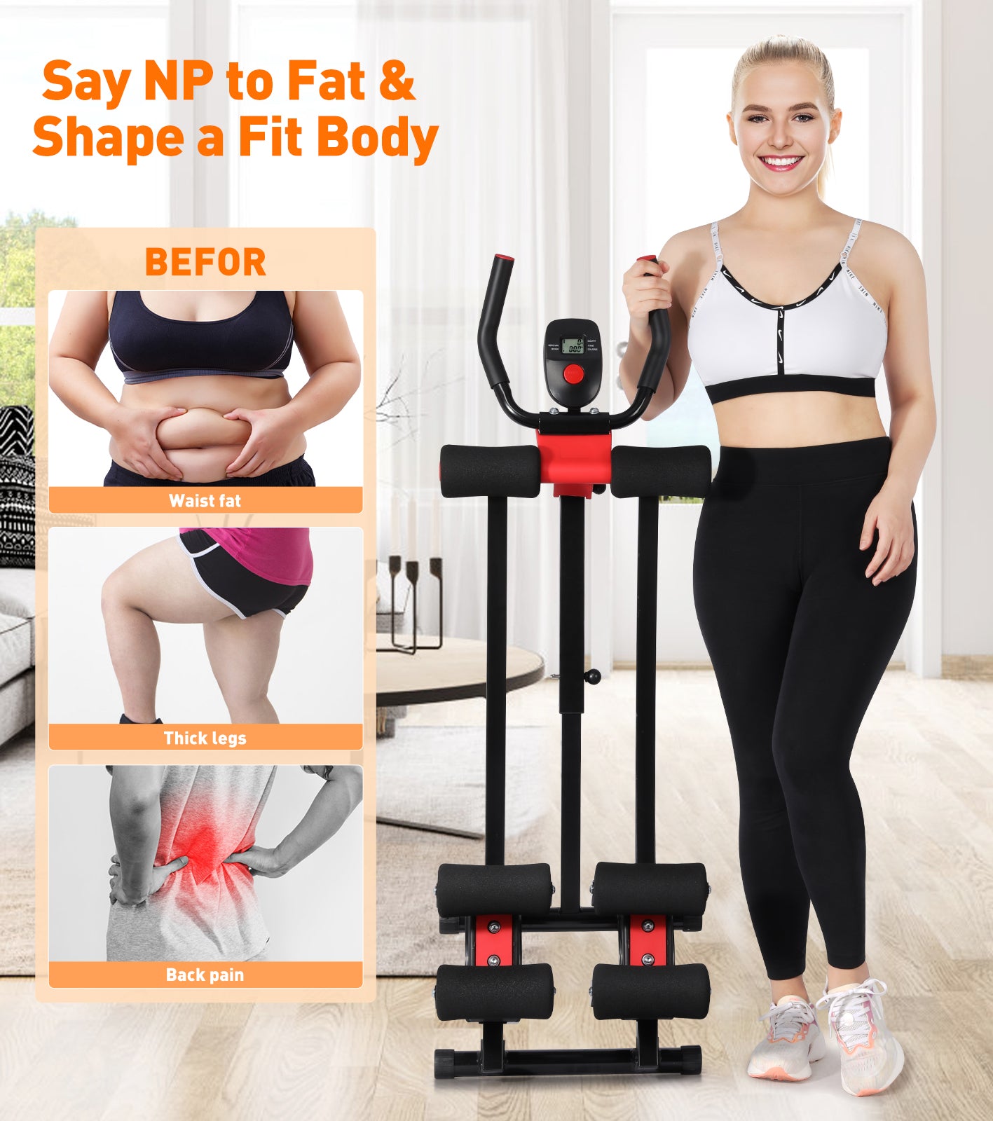 GIKPAL Fitness Ab Machine, 4 Adjustable Resistance Levels Ab Workout Equipment for Home Gym, Height Adjustable Ab Trainer, Foldable Fitness Equipment.440lbs Weight Capacity