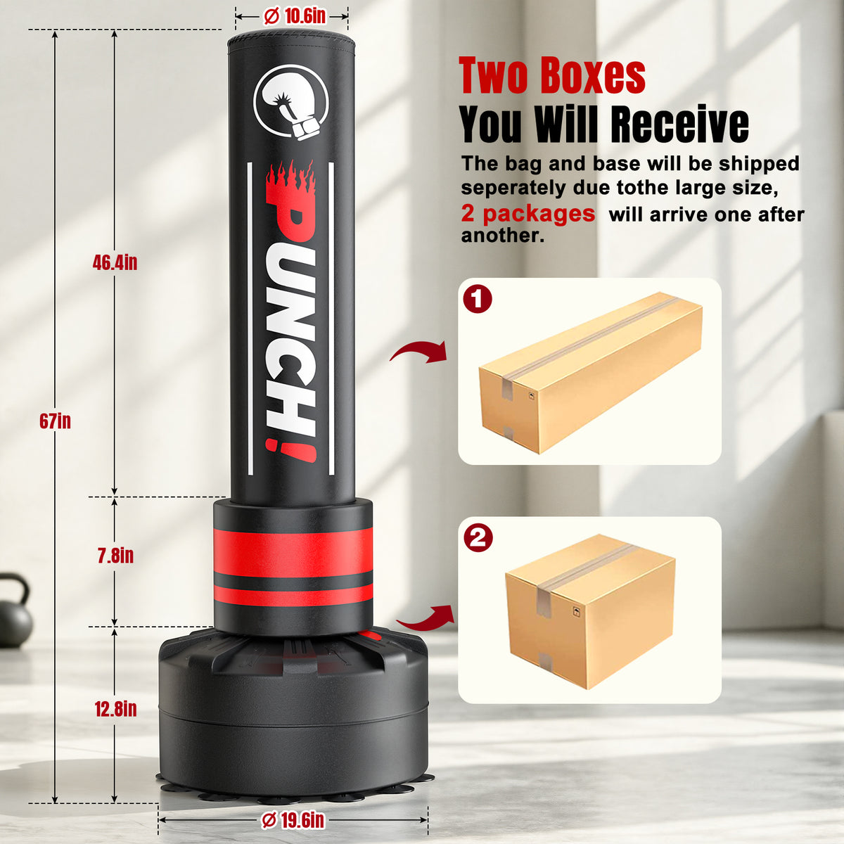 GIKPAL Indoor Freestanding Punching Bag for Adult Teens,70" -180lbs Heavy Duty Fitness Training Bag with Suction Cup Base for MMA Muay Thai Fitness