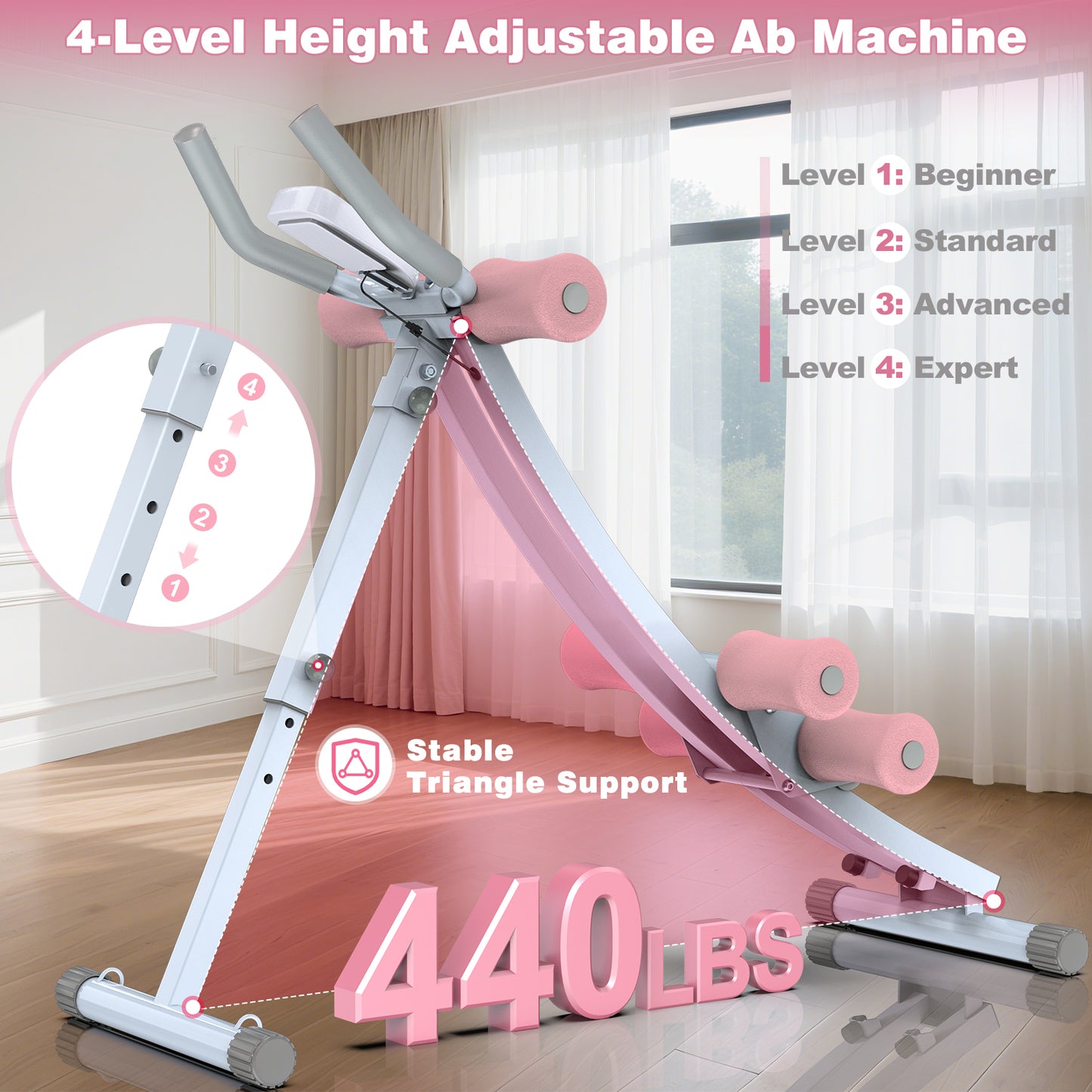 GIKPAL Foldable Ab Machine, Ab Workout Equipment for Home Gym,Core & Abdominal Trainer Fitness Equipment Max 440lbs with LCD Display