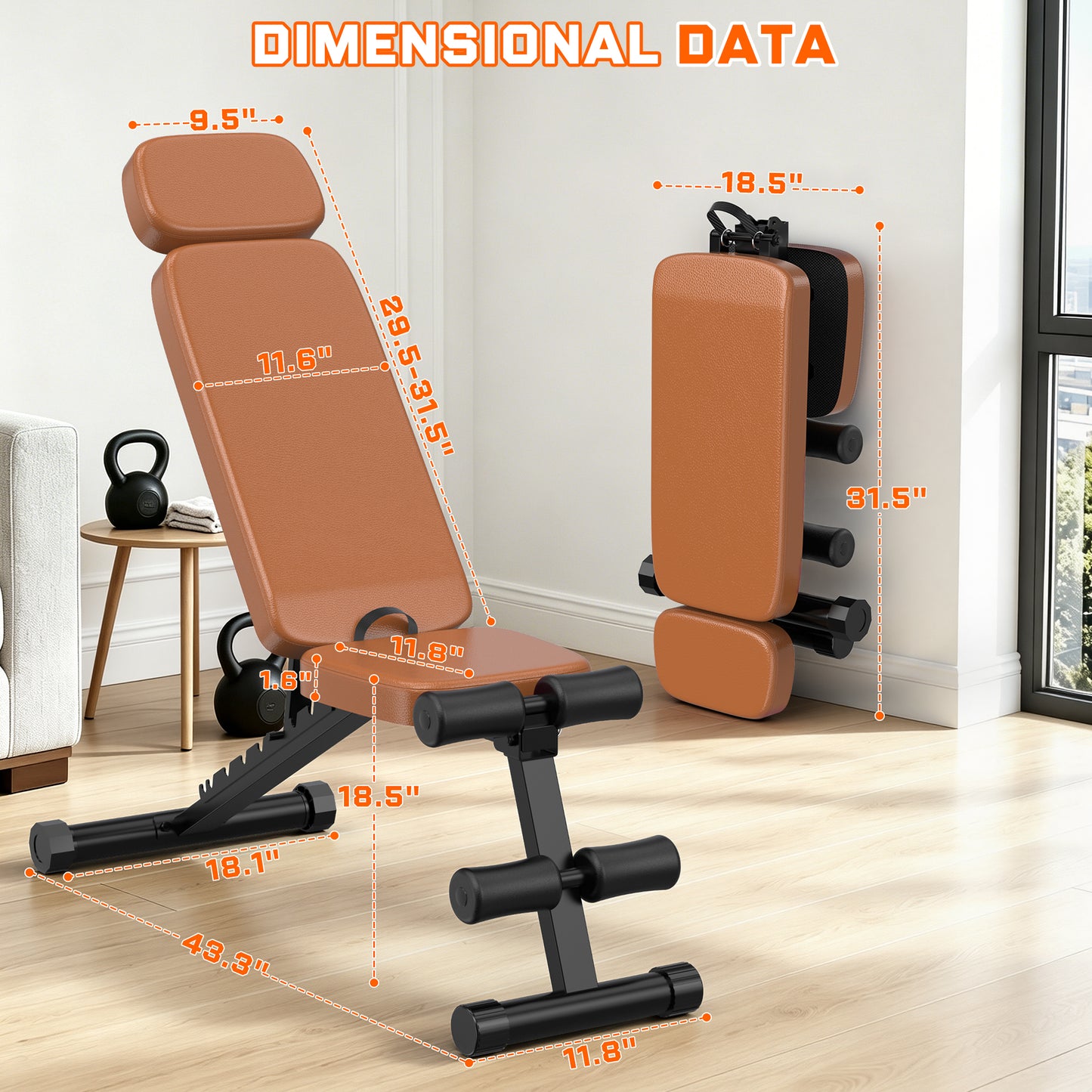 GIKPAL 9 Positions Adjustable Weight Bench,Foldable Workout Bench Olympic Weight Bench for Home Gym Full Body Strength Training,Support up to 800lbs