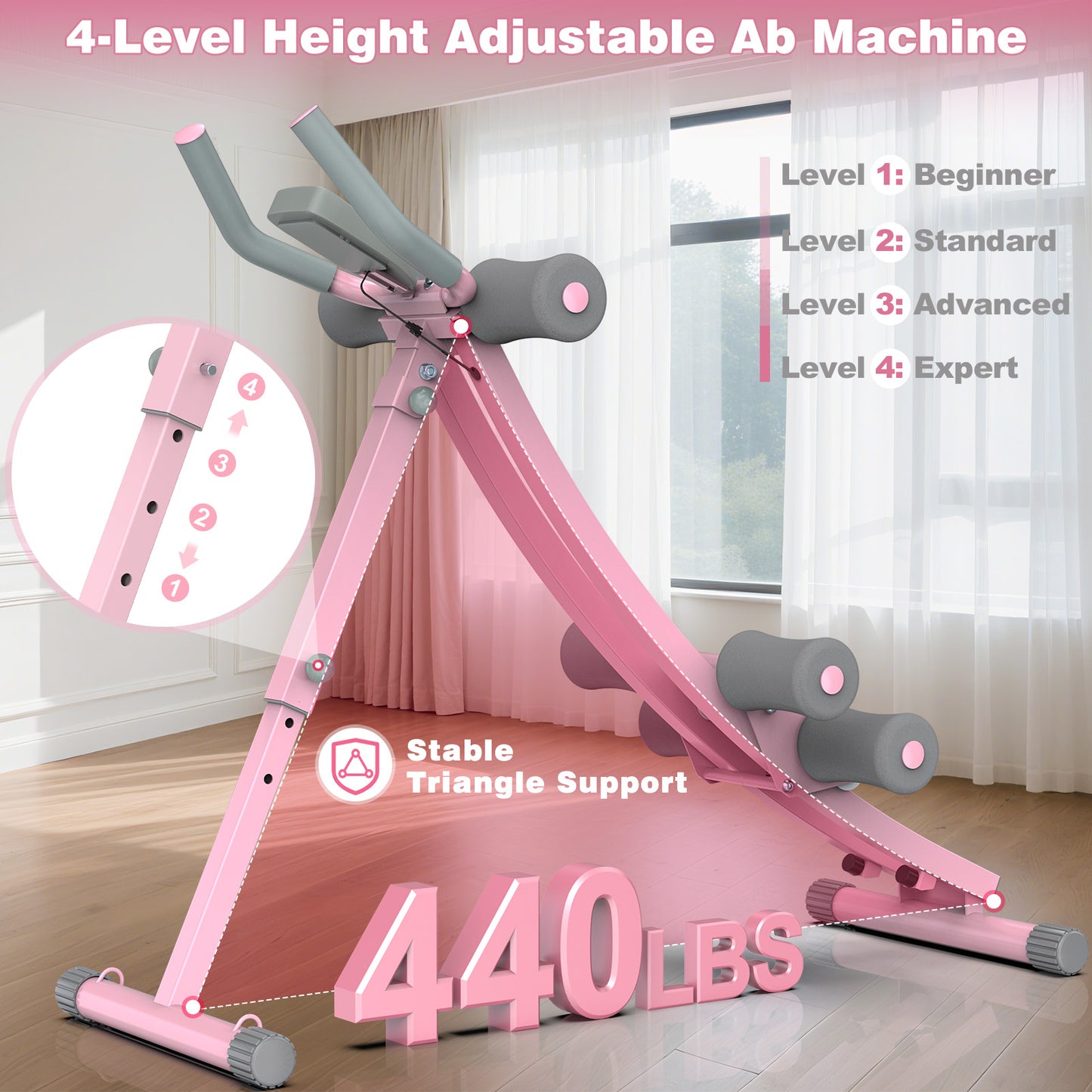 GIKPAL Foldable Ab Machine, Ab Workout Equipment for Home Gym,Core & Abdominal Trainer Fitness Equipment Max 440lbs with LCD Display