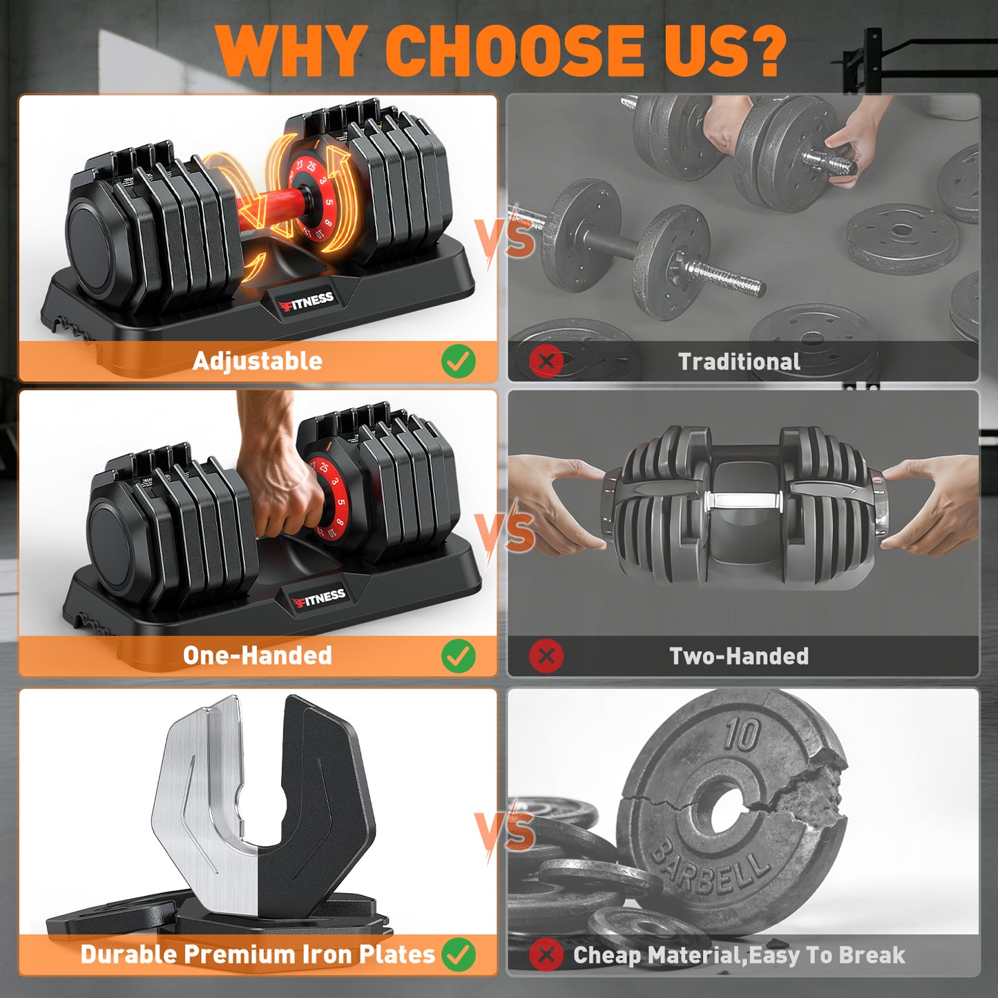 GIKPAL 50LB(25lbs*2) Adjustable Dumbbells Set of 2,10 in 1 Quick-Select 3-25lbs Free Weight Adjustable Dumbbells for Men/Women Home Gym