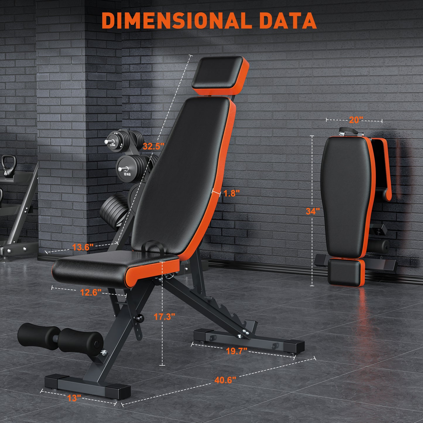 GIKPAL 8 Positions Adjustable Weight Bench With Extended Headrest,Foldable Workout Bench Olympic Weight Bench for Home Gym Full Body Strength Training,Support up to 800lbs