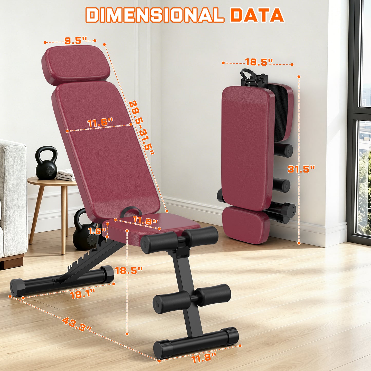 GIKPAL 9 Positions Adjustable Weight Bench,Foldable Workout Bench Olympic Weight Bench for Home Gym Full Body Strength Training,Support up to 800lbs