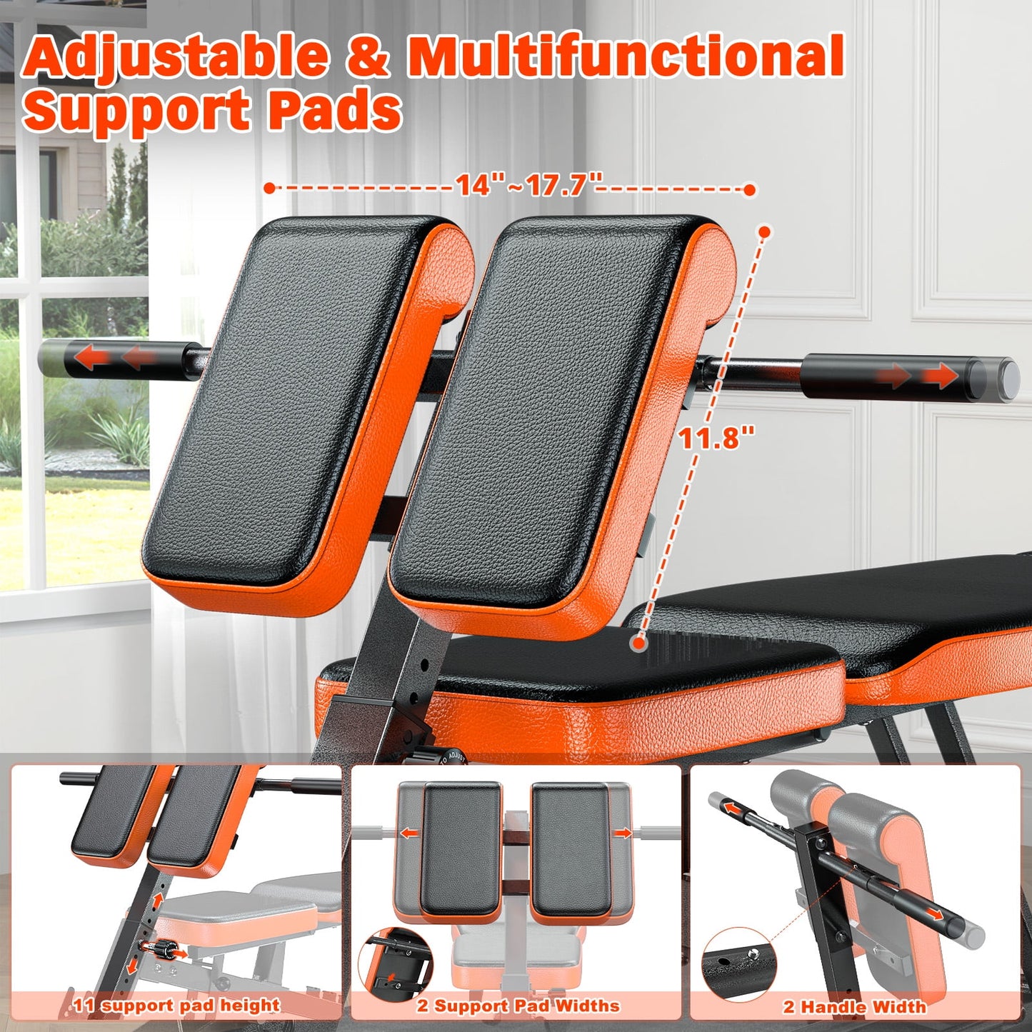 GIKPAL Multi-Functional FID Weight Bench for Full All-in-One Body Workout – Hyper Back Extension, Roman Chair, Adjustable Ab Sit up Bench, Incline Decline Bench, Flat Bench,Support up to 1000lbs