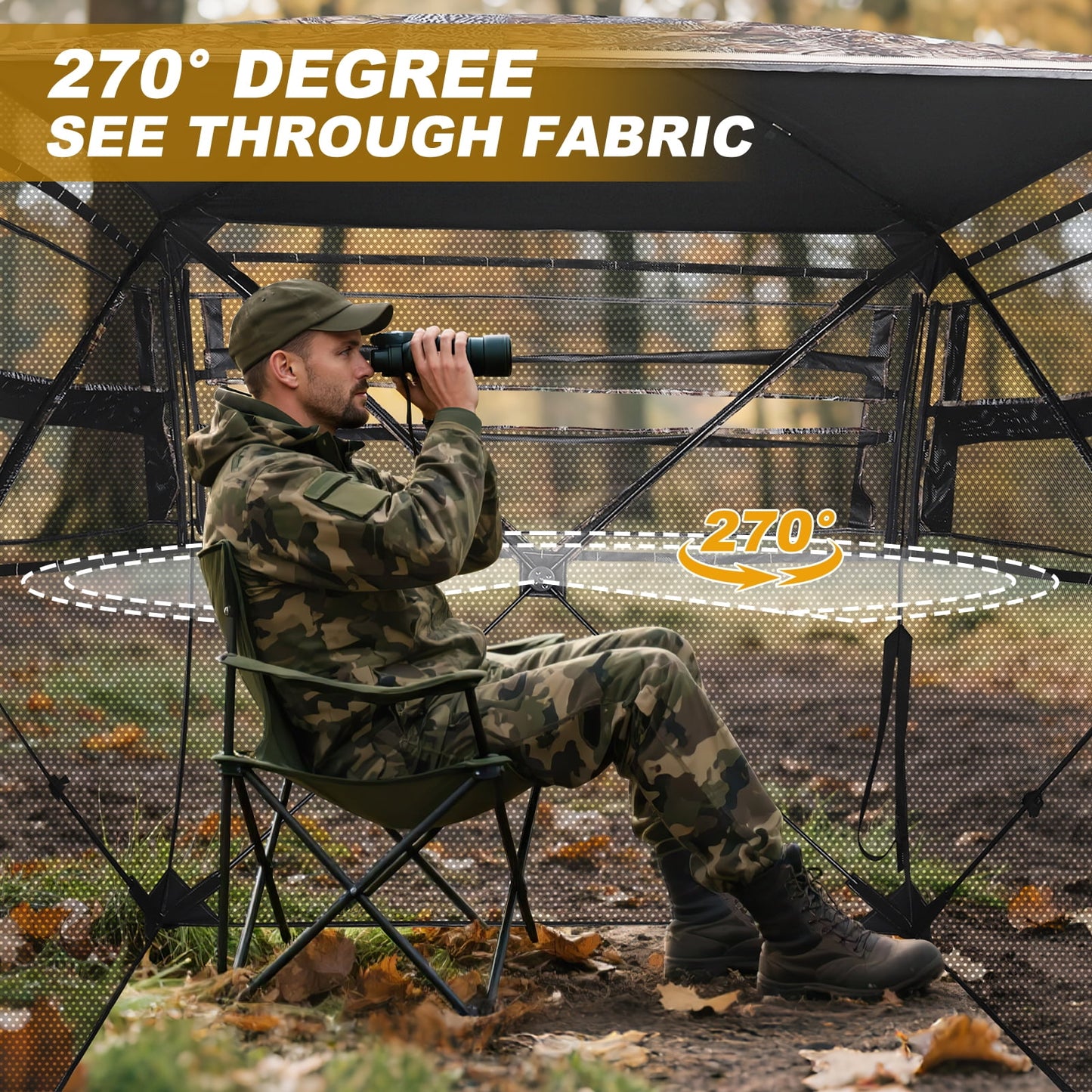 GIKPAL Portable 4 Person 270 Degree See Through Hunting Blind Pop-Up Ground Blind with Tie-downs & Carrying Bag for Deer, Duck and Turkey Hunting