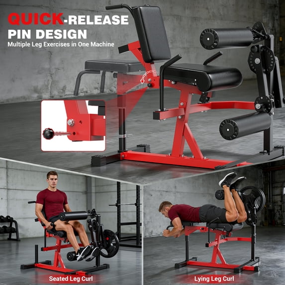 GIKPAL 2-in-1 Leg Extension and Curl Machine with 100lbs 2 inch Rubbe Weight Plates, Leg Curl Machine Leg Extension Machine for Home Gym