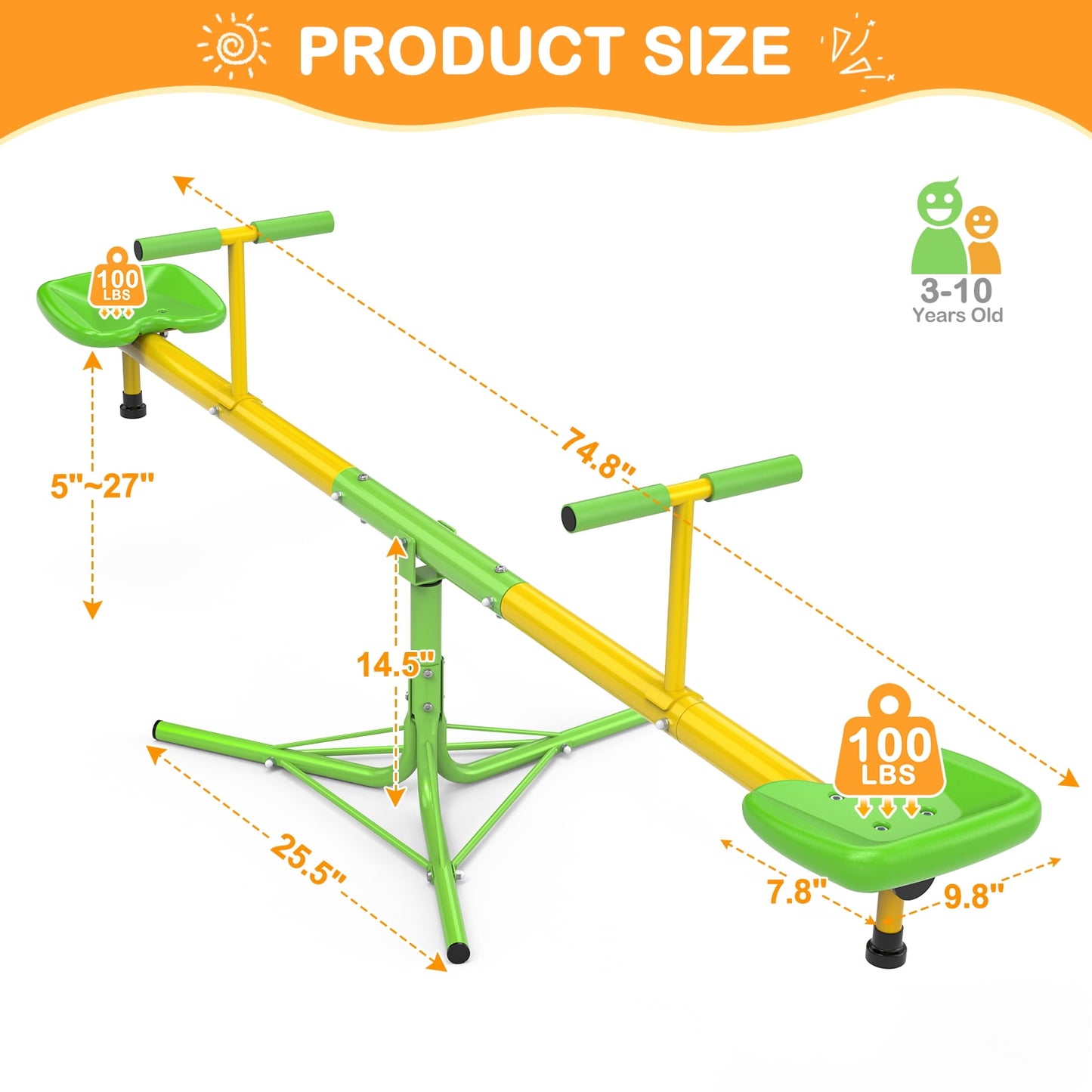 GIKPAL Outdoor Kids Spinning Seesaw Sit and Spin Teeter Totter Playground Equipment Swivel for Backyard